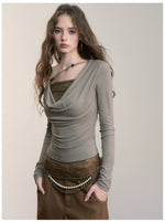 Asymmetric Beaded Drape T-shirt