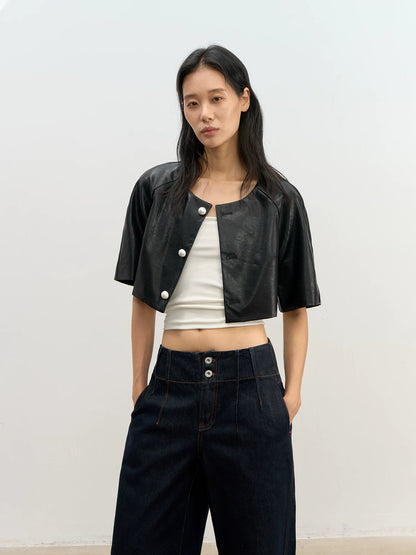 Pearl Button Leather Jacket
