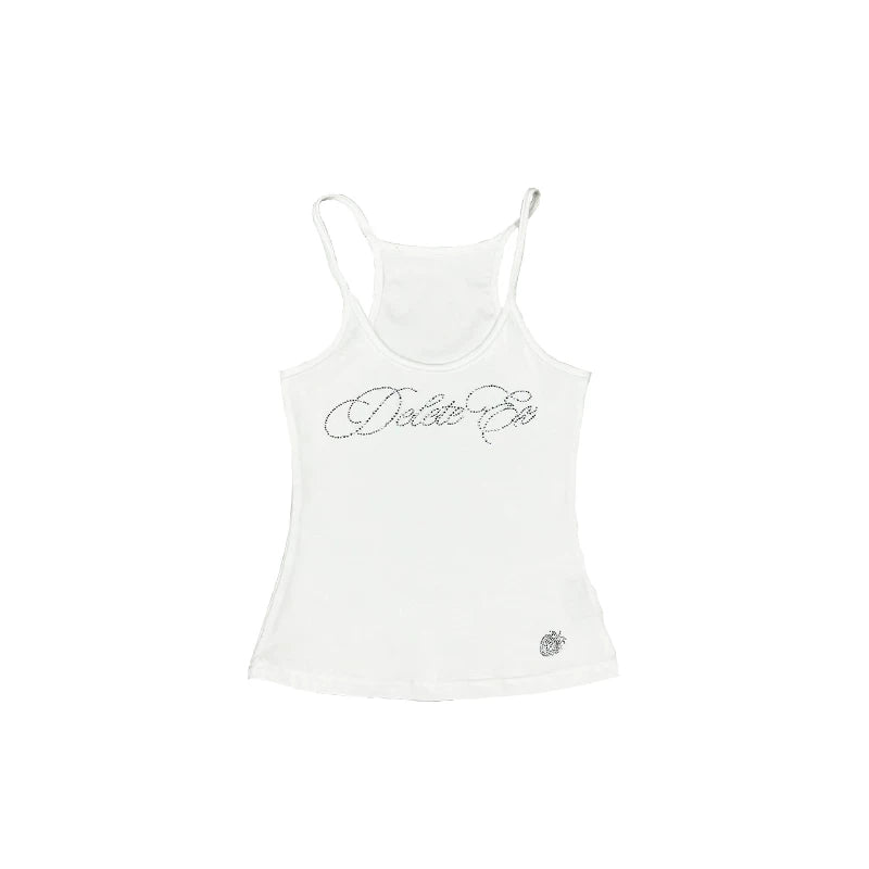 Rhinestone Ribbed Halter Tank Top
