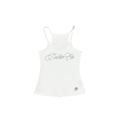 Rhinestone Ribbed Halter Tank Top