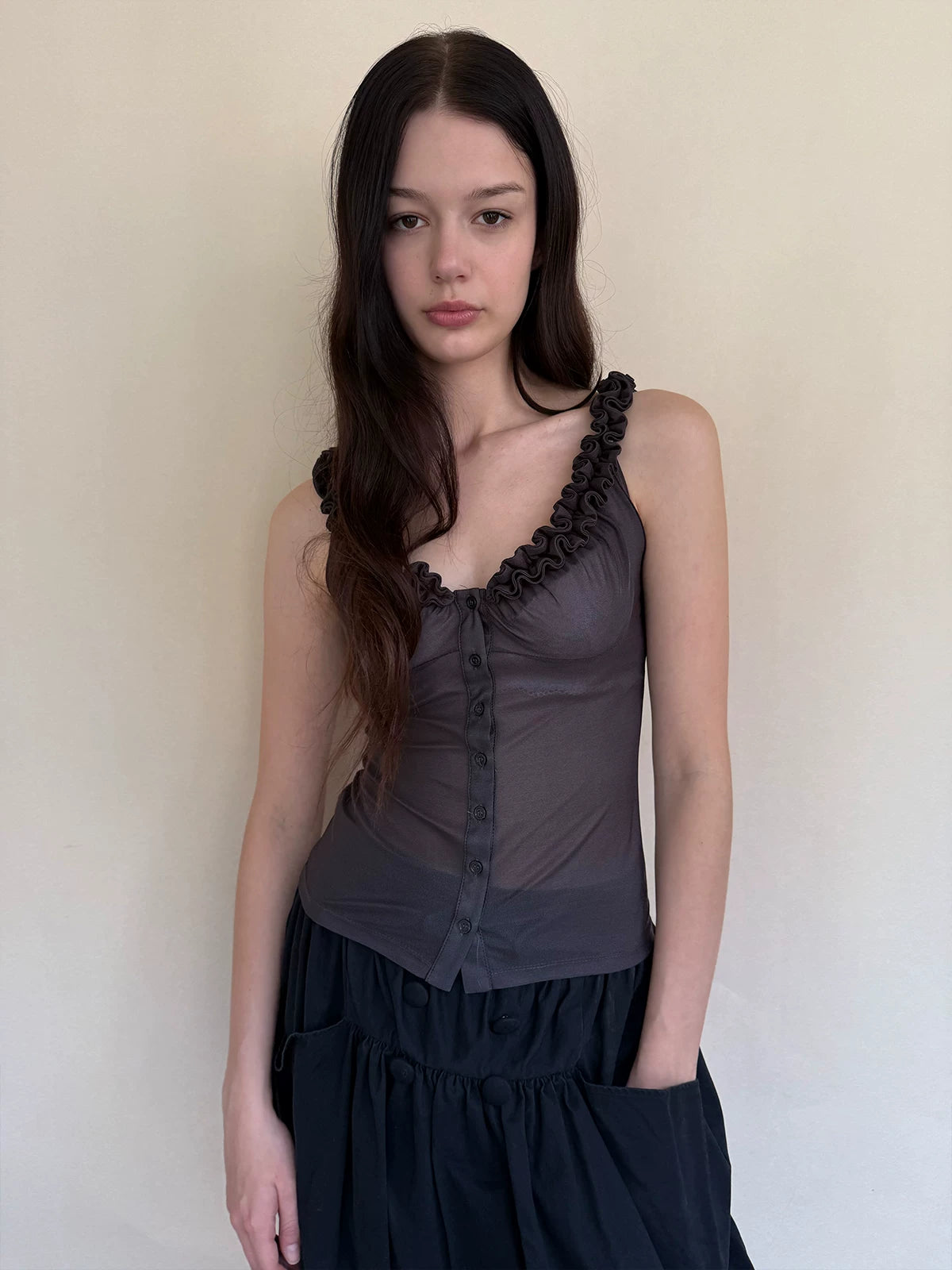 Acetate Lace Trim Cardigan Camisole