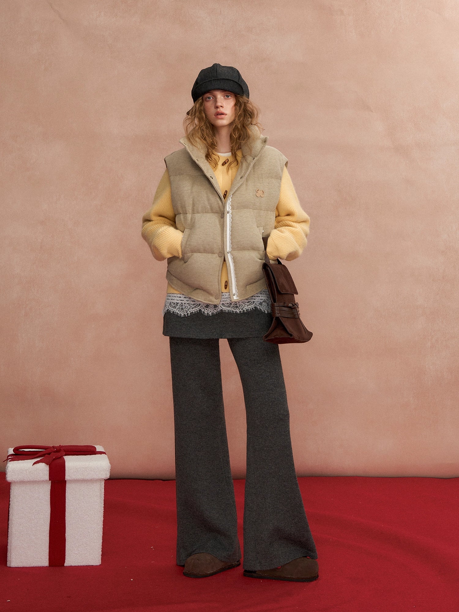 Lace Stand Collar Puffer Vest