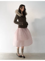 Fur-Trimmed Hooded Panelled Down Jacket
