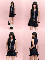 Double Waist Pleated Skirt