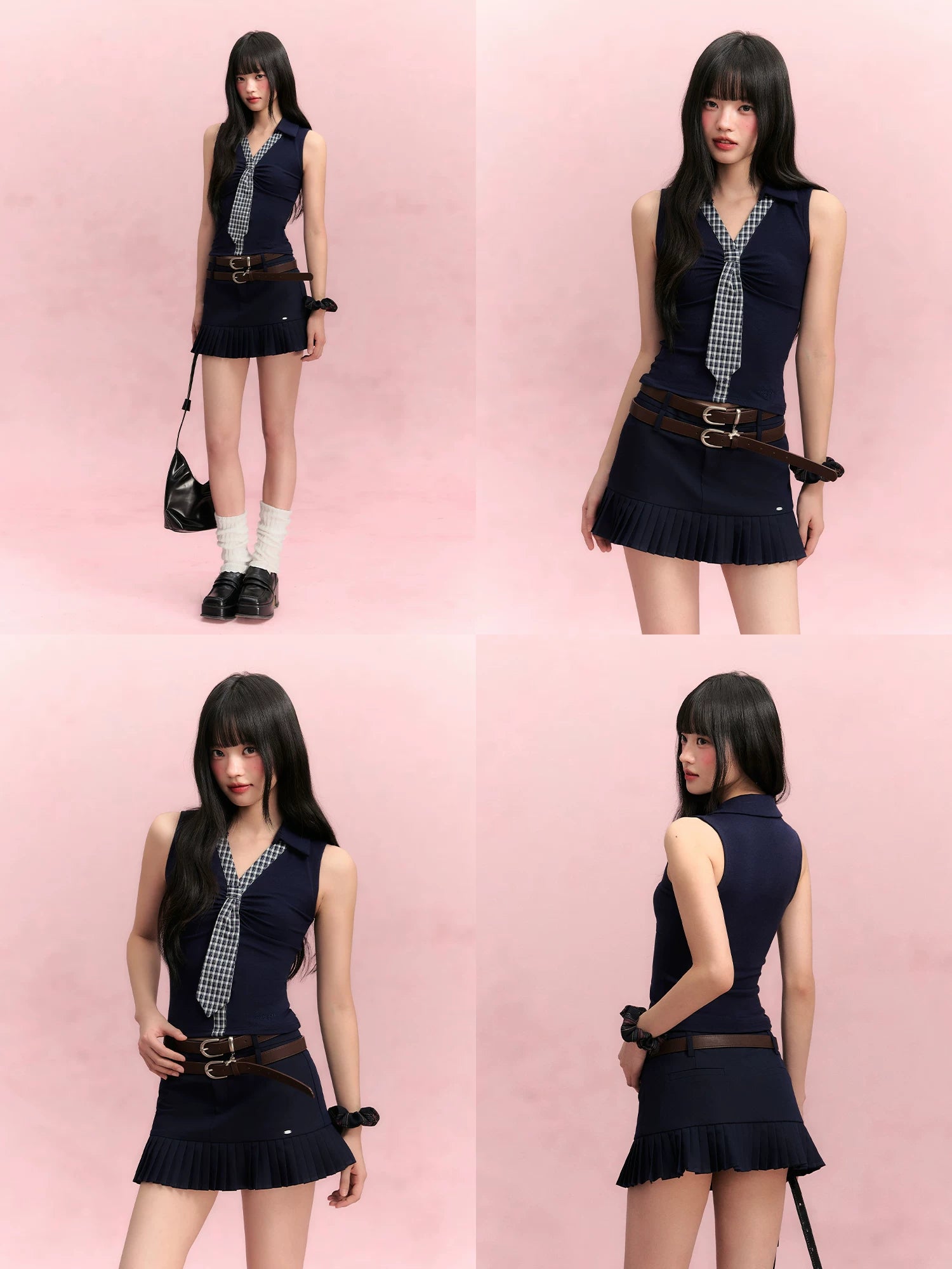 Double Waist Pleated Skirt