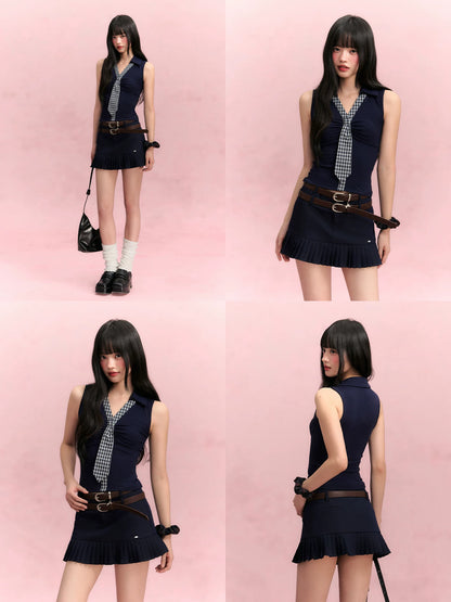 Double Waist Pleated Skirt