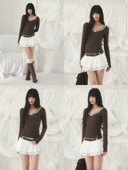 Lace Trim Polka Top
