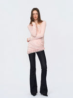 Pink Paneled Ruched Mock-Two-Piece Blouse