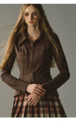 Coffee Metal Zipper Shirt