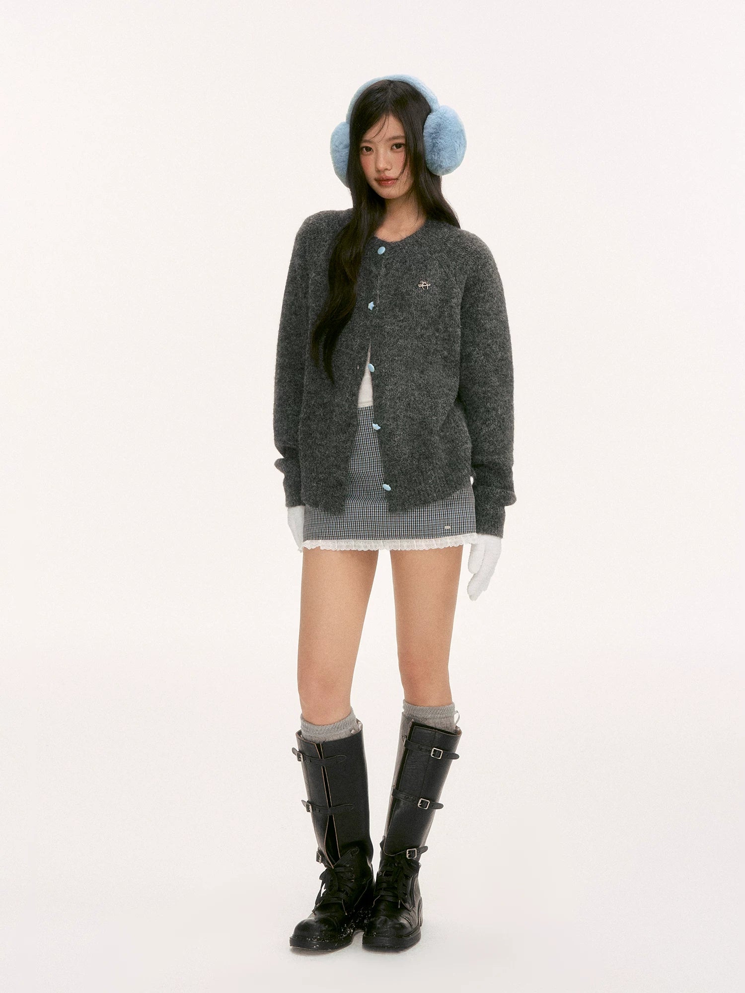 Gray Knit Crewneck Cardigan