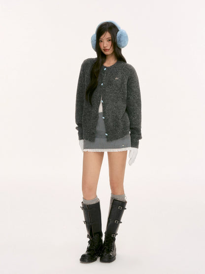 Gray Knit Crewneck Cardigan