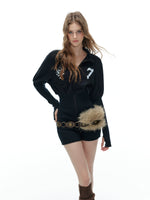 Black Waist-Cinching Casual Sports Sweatshirt