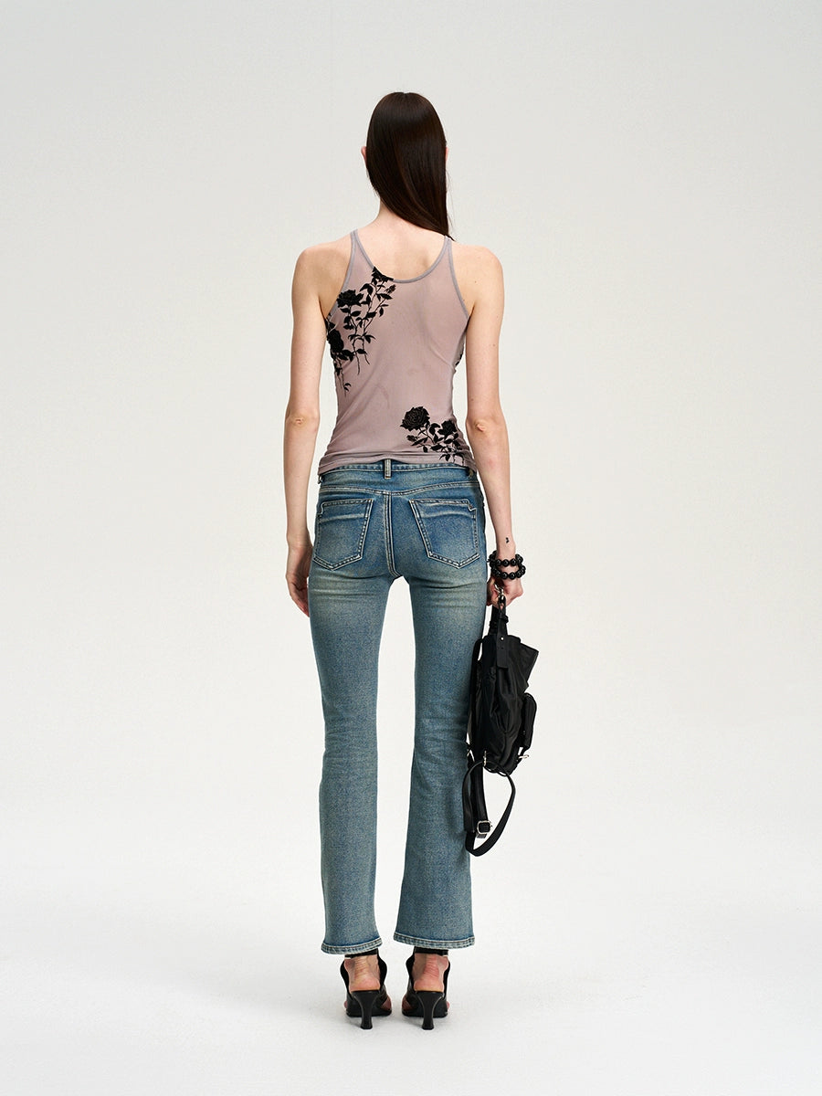Flocked Mesh Floral Violet Cami