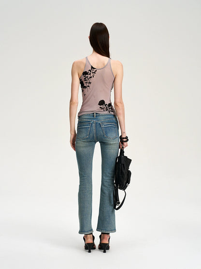 Flocked Mesh Floral Violet Cami