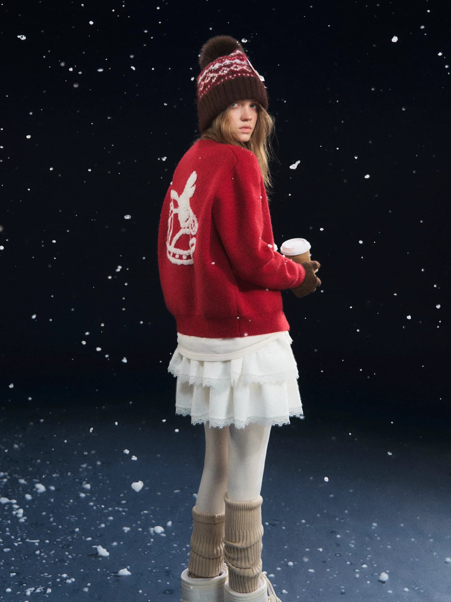 Red Pony Print Crewneck Cardigan