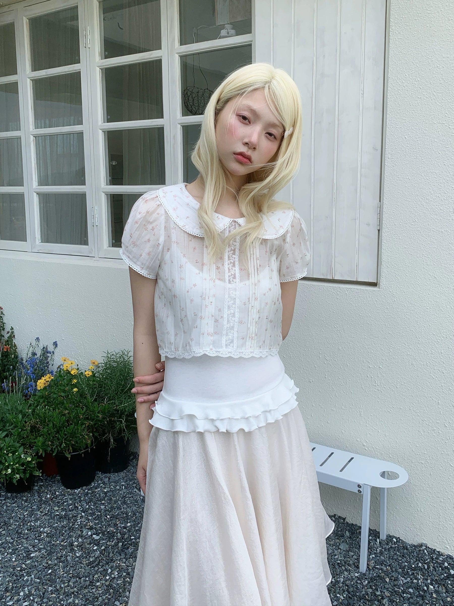 Floral Peter Pan Collar Ruffle Set