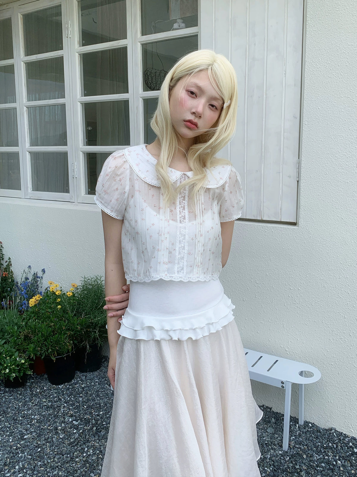 Floral Peter Pan Collar Ruffle Set
