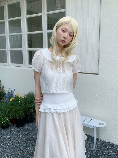 Floral Peter Pan Collar Ruffle Set