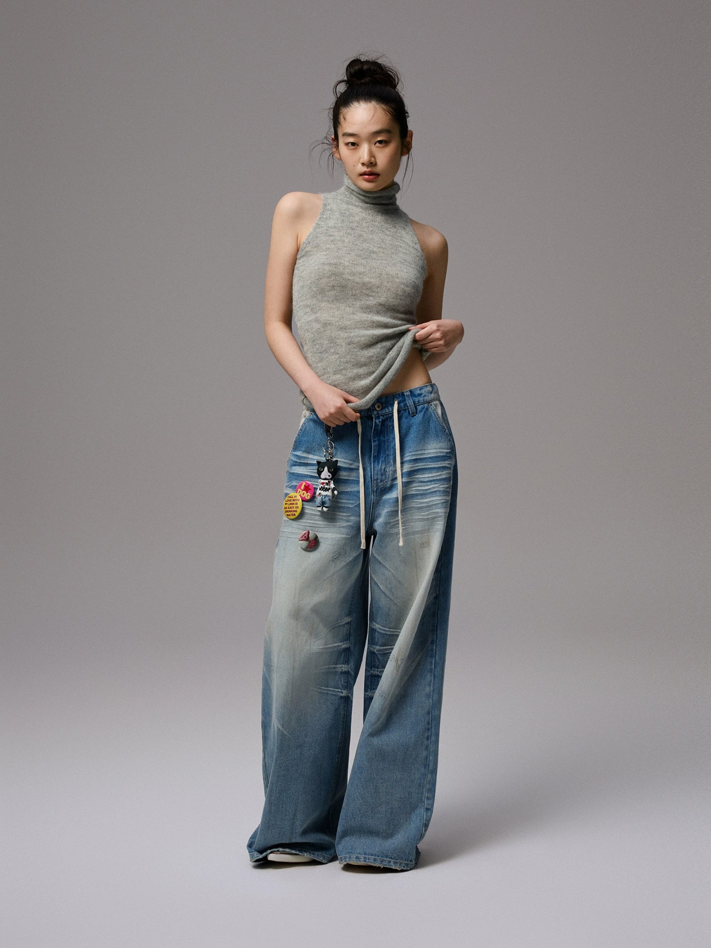 Solid Mohair High-Neck Sleeveless Vest