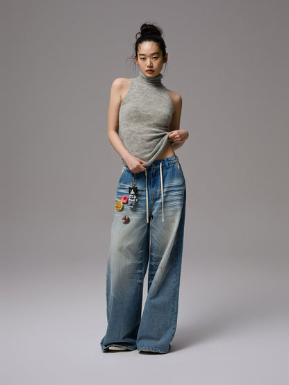 Solid Mohair High-Neck Sleeveless Vest