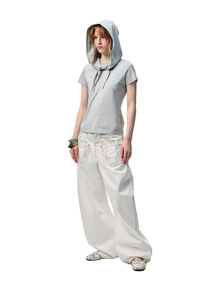 Hooded Bow Solid-Color T-shirt