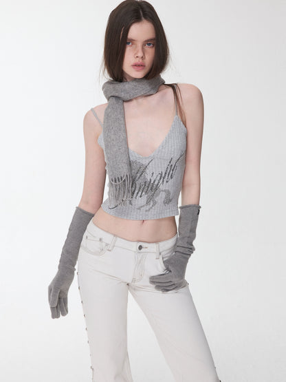 Knight Horse Rhinestone Cable Knit Cami Top