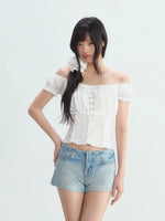 White Off-shoulder Puff Top