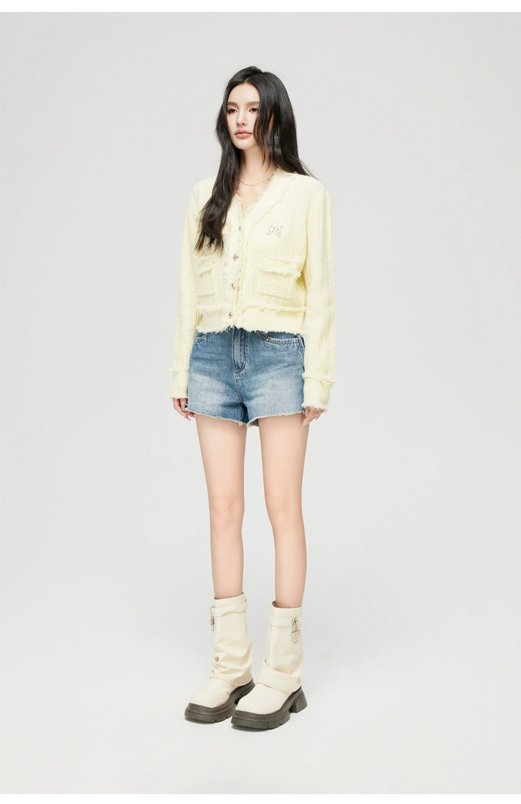 Milk Yellow &amp; Gray V-Neck Knit Cardigan