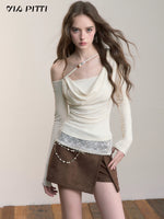 Asymmetric Beaded Drape T-shirt