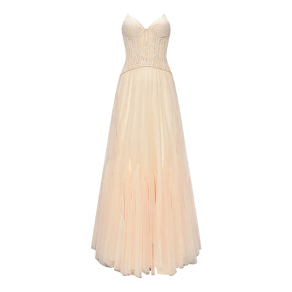 Heavy Lace Corset Mesh Maxi Dress