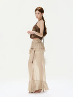 Bow-Waist Ruffle Maxi Skirt