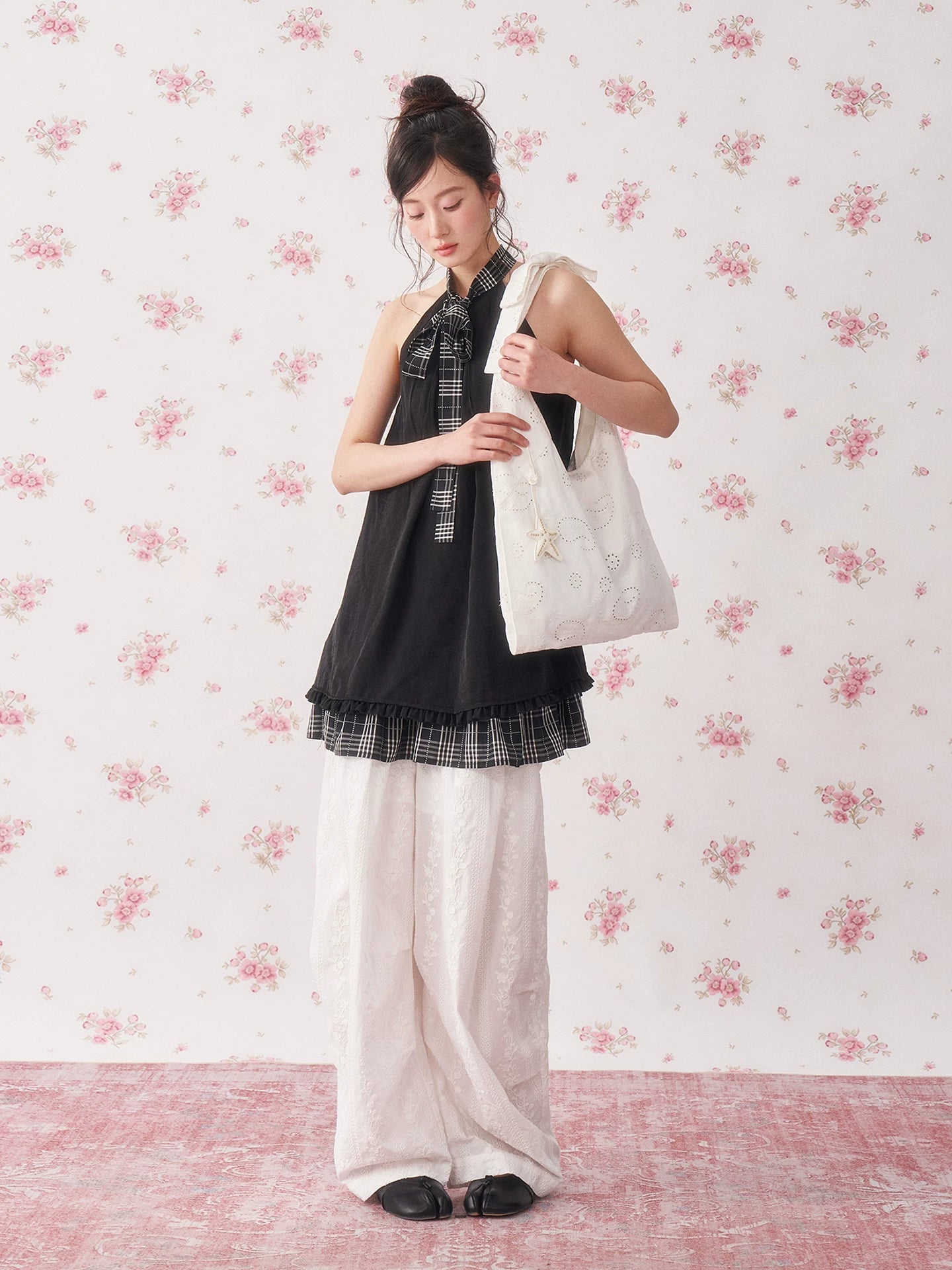 Black Ruffle Plaid Halter Dress