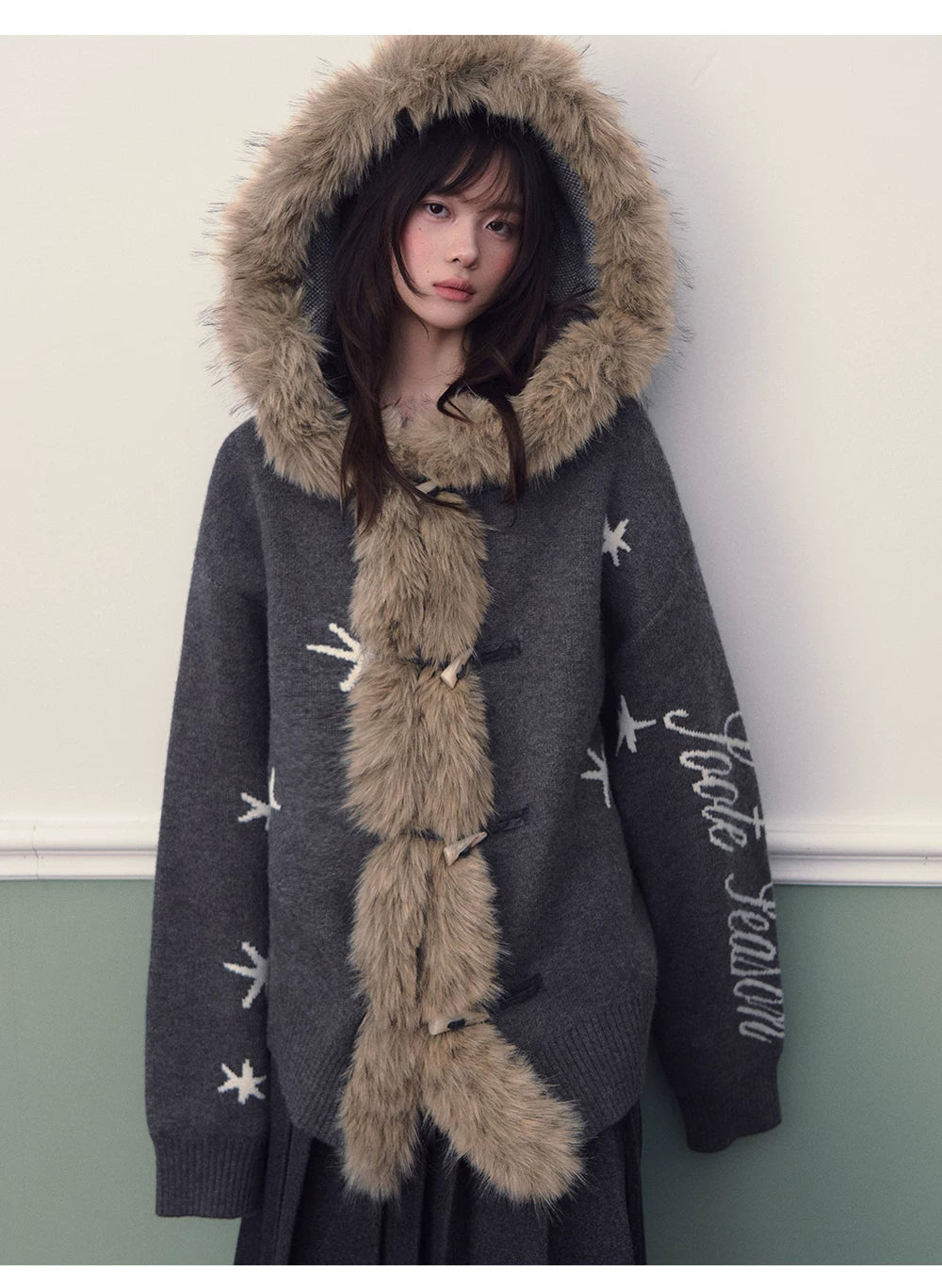 Hooded Toggle Knit Jacket