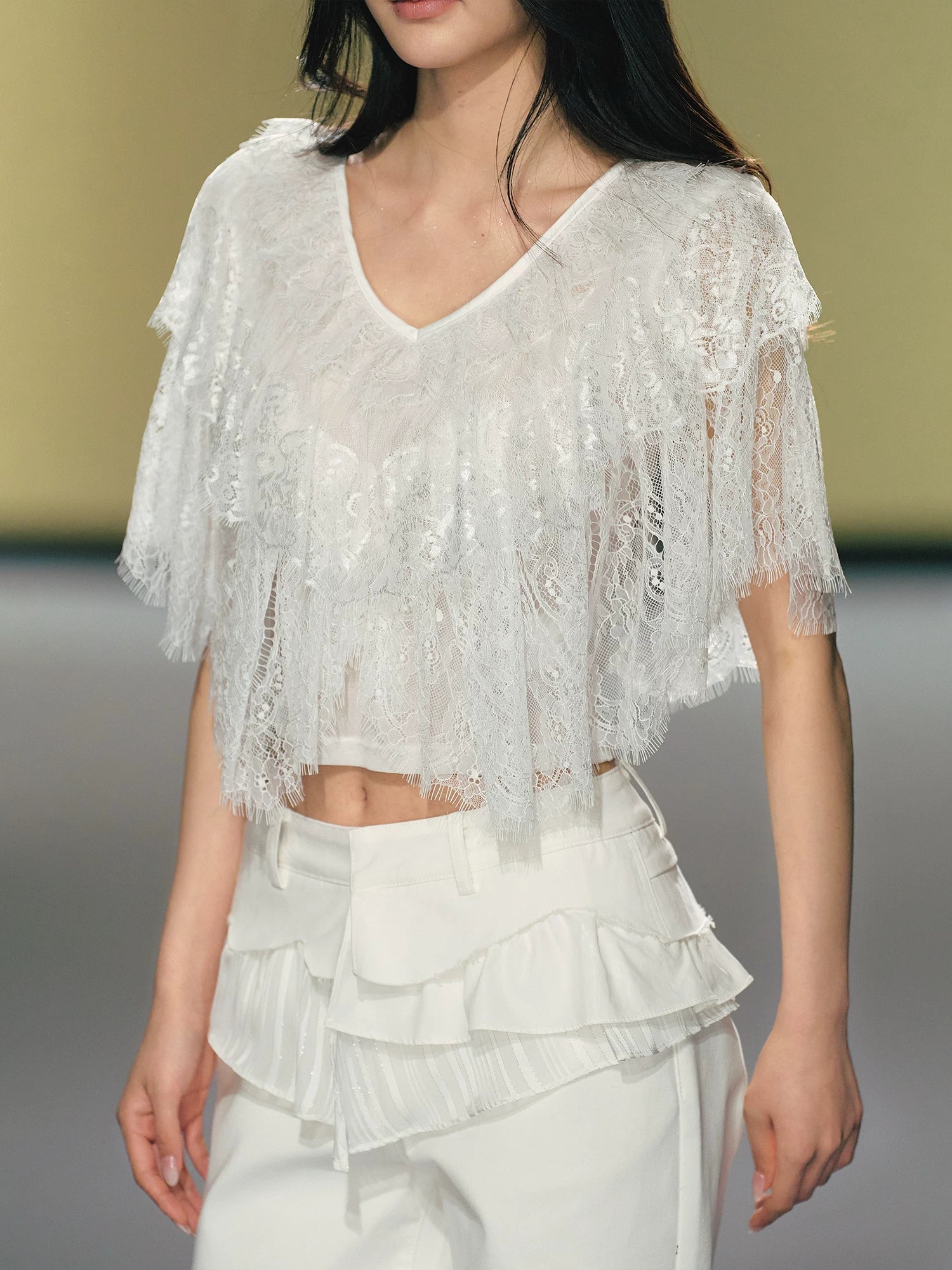 V-Neck Lace Cape Top