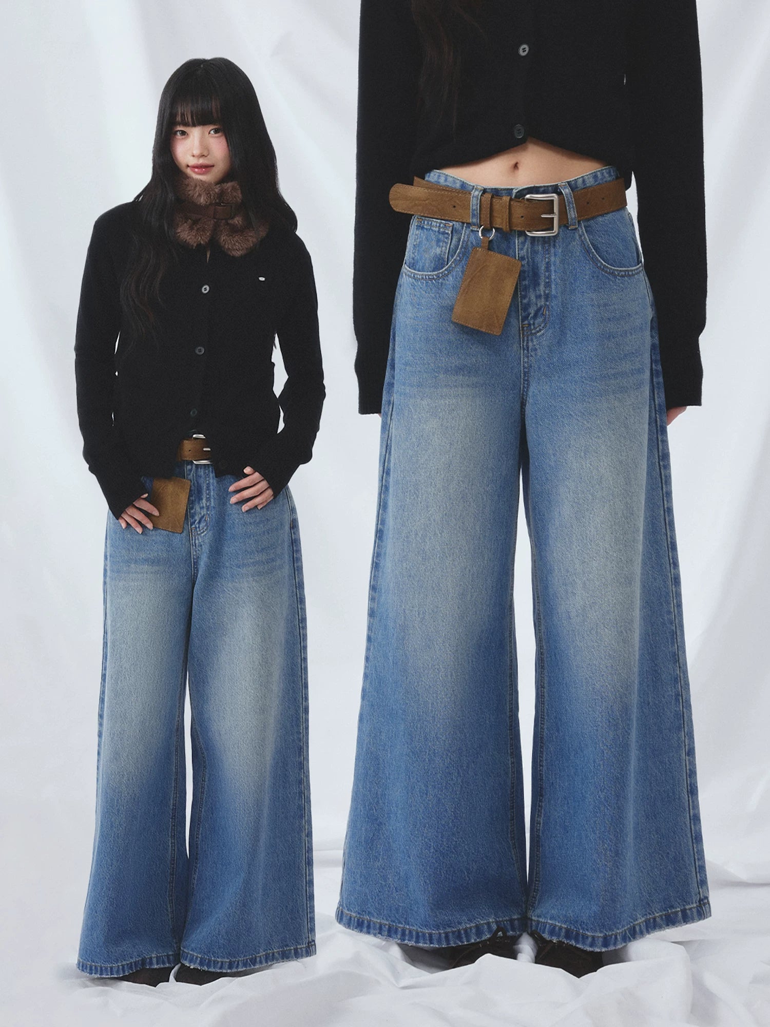 Blue High Waist Wide Jeans
