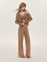 Contrast Wool Blend Three-Piece Set