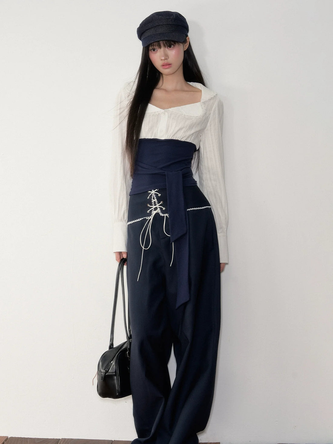 Navy Color-Blocking Shirt &amp; Pants Set