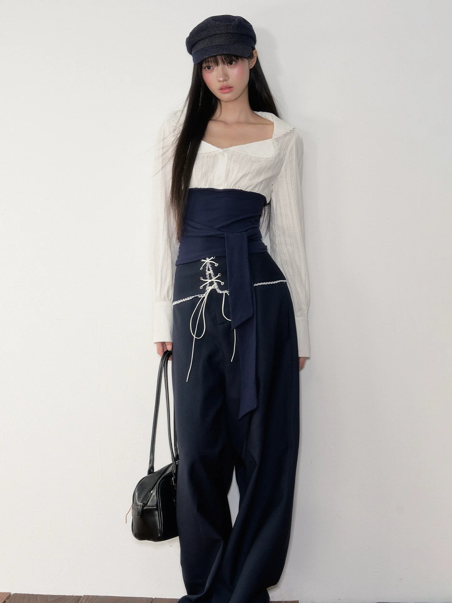 Navy Color-Blocking Shirt &amp; Pants Set