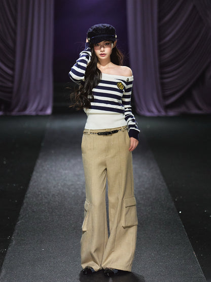 Belted Utility Wide-Leg Trousers