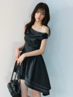 Deep Gray Asymmetric Fitted Dress