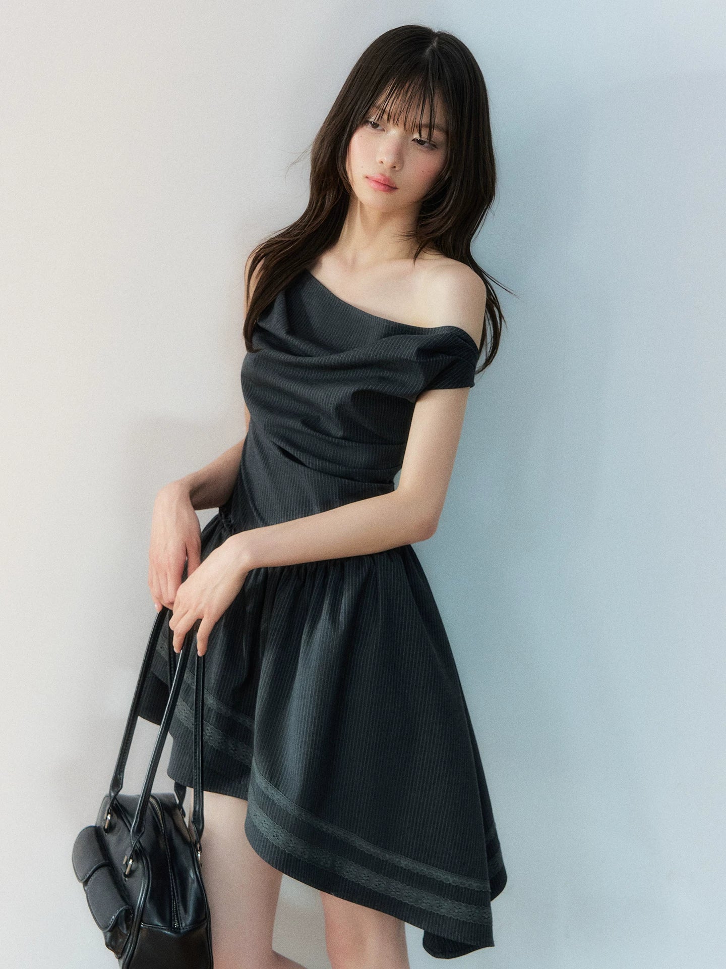 Deep Gray Asymmetric Fitted Dress