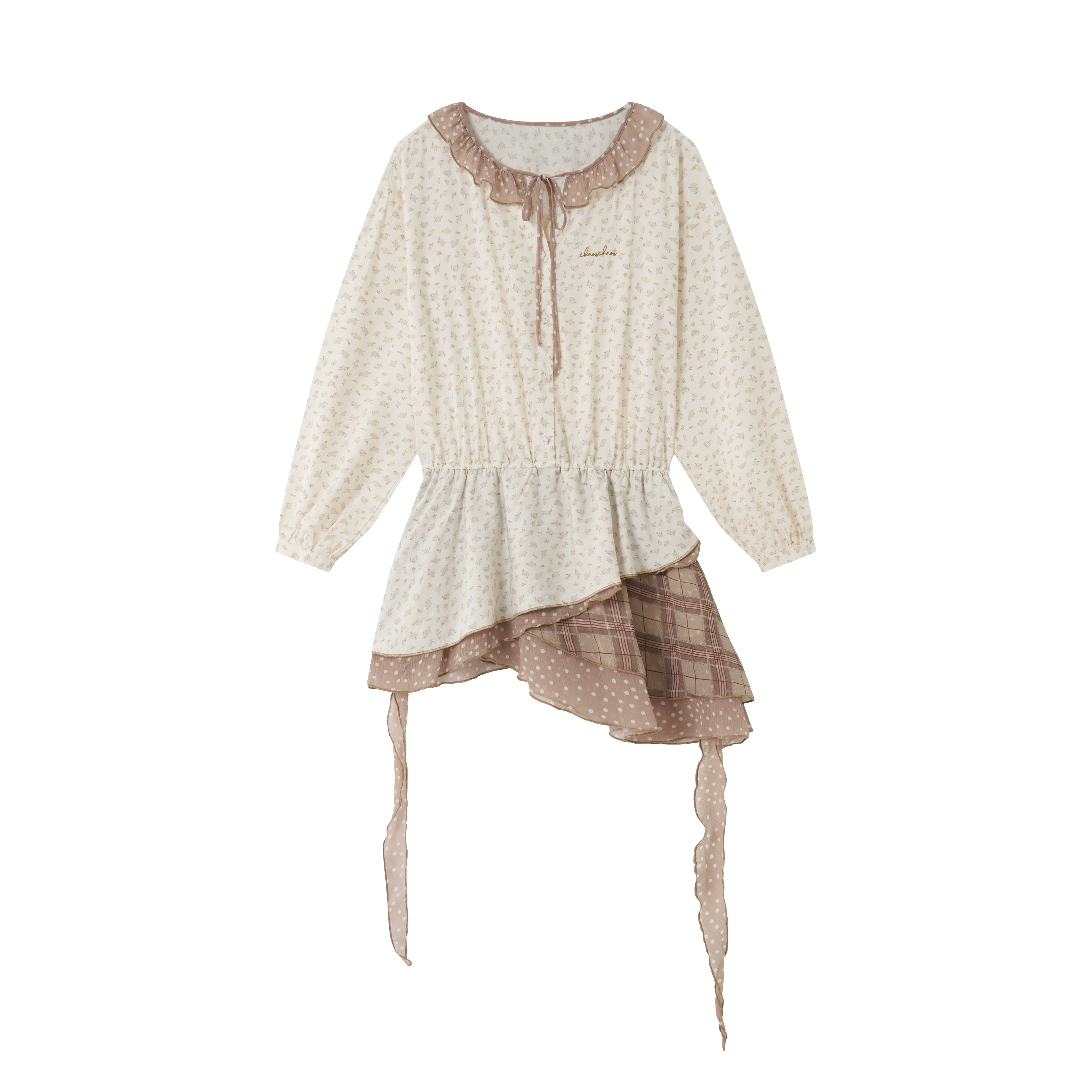 Patchwork Floral Plaid Dress