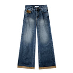 Suede Patchwork Cat-Whisker Wide-Leg Jeans