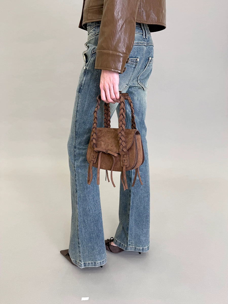 Suede Braided Handle Mini Bag