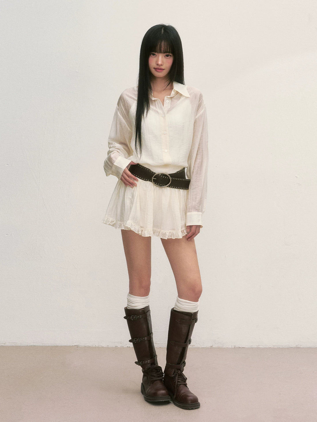 Apricot Ballet Ruffle Mini Skirt