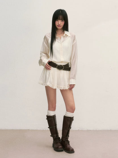 Apricot Ballet Ruffle Mini Skirt