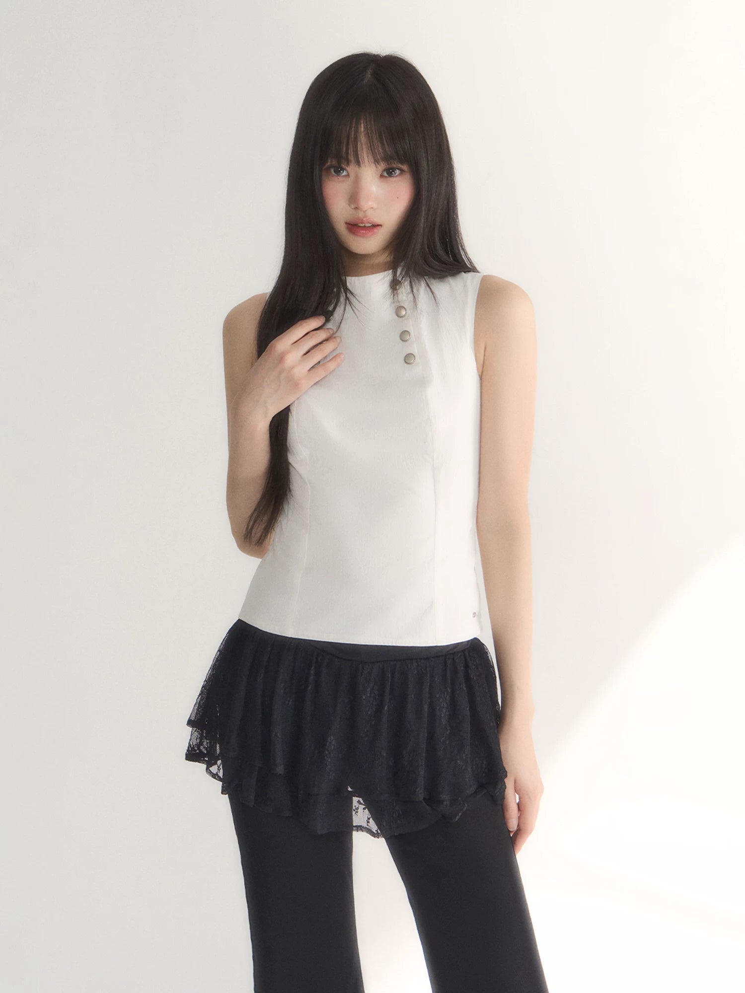 White Metal-Button Vest