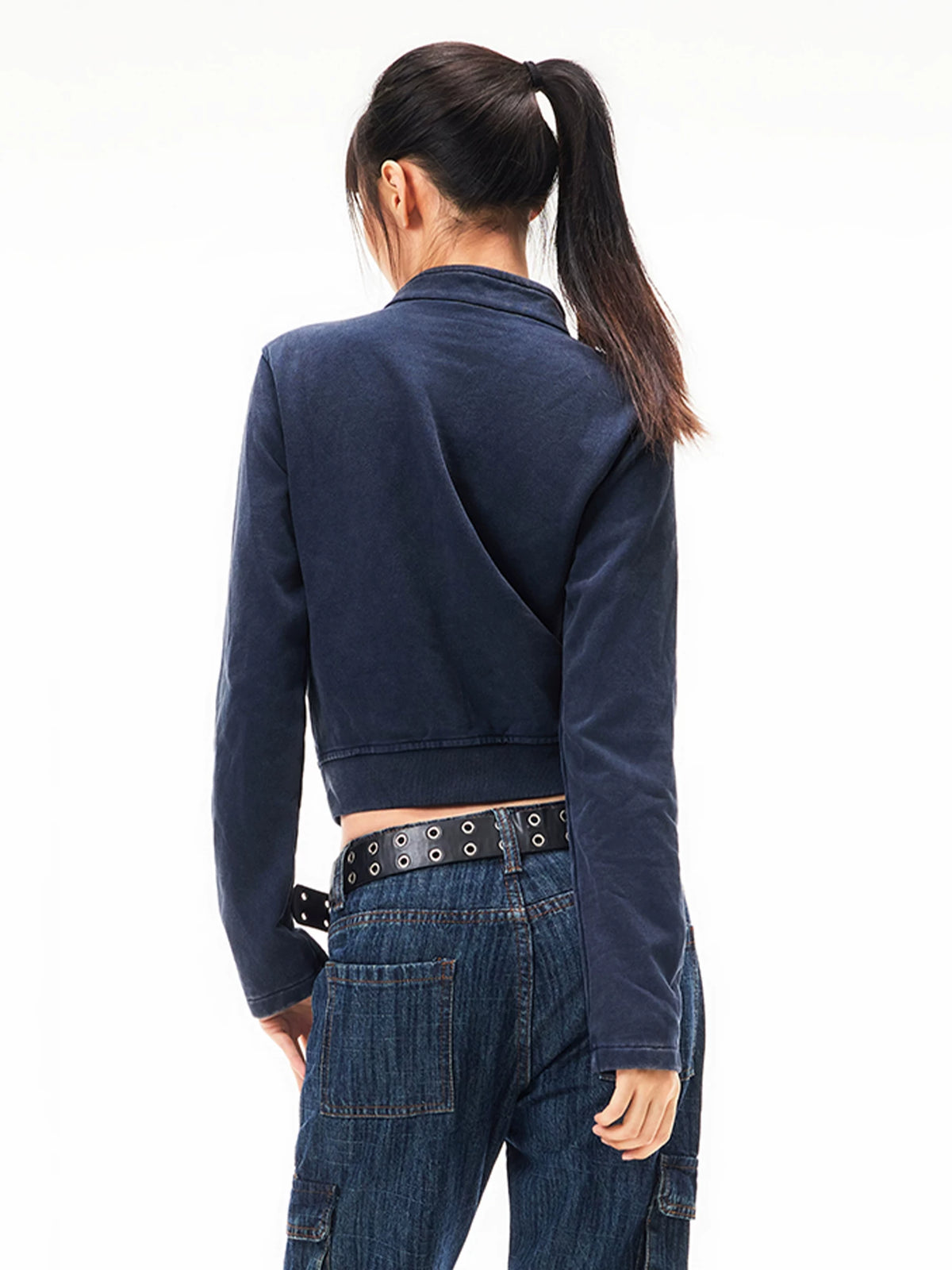 Printed Cropped Stand Collar Jacket