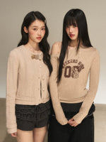 Light Brown Knit Cropped Cardigan