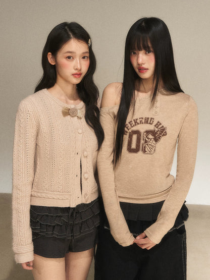 Light Brown Knit Cropped Cardigan